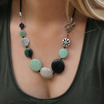 Fashion Necklace Handmade - Black Onyx Chunky Necklace with Green & Silver Accents • Statement Necklace • Bold Necklace • Gift For Mom